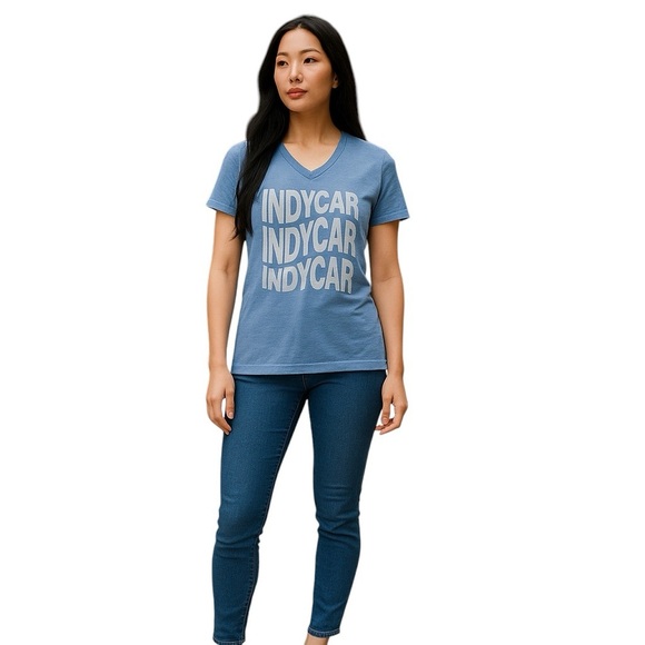 IndyCar women’s V-neck short sleeved T-shirt, light blue NWT Size small - Picture 1 of 5